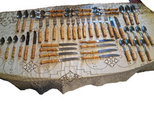 Vintage 48-Piece Bamboo Handle Flatware, Stainless Steel Japan, Service for 12 picture