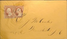 1850s USA Cover w/ 2x 3c Washington Stamps (Scott #11) – Classic Issue picture
