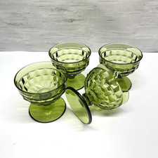Vtg Indiana Glass Avocado Green Footed Cubist Sherbet Dessert Dishes Lot of 4 picture
