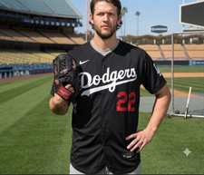 New Clayton #22 Kershaw Dodgers Stitched Jersey Black S-3XL picture
