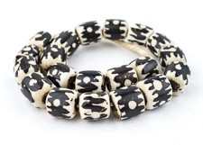 Doodle Design Kenya Batik Bone Beads Barrel 22mm African Black and White picture