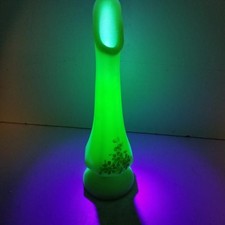 Vtg Fenton Custard Satin Hand Painted Roses Floral BUD VASE Uranium Glow Signed picture