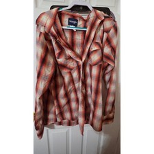 Wrangler Mens Plaid Western Snap Shirt Long Sleeve Red Orange Cowboy XL picture