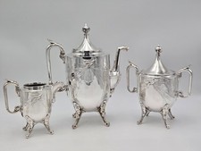 Restored Antique 1871 Reed Barton 2576 Silverplate Coffee Pot Creamer Sugar Set picture