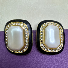 Faux Pearl Earrings Rhinestone Enamel Clip Ons MISSING STONE picture