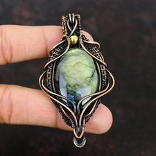 Labradorite Wire Wrapped Pendant Handcrafted Copper Ethnic Gift 3.07