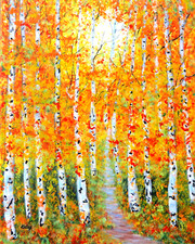 ACEO Fall Aspen Birch Trees Painting Print of Original 3.5x2.5 mini picture
