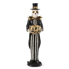 K&K Interiors 13 Inch Skeleton Holding Gold Jack O Lantern, Black & White picture