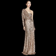 Halston Ramona Sequins Gown Gold Confetti  $695 Size 4 NWT picture
