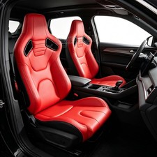 Universal Pair Reclinable Red PVC Leather Sport Racing Seats W/Slider Left/Right picture