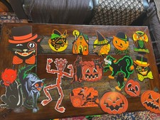 Halloween Decorations Diecut beistle Witch Pumpkin House Cat Vintage Antique H38 picture