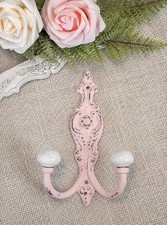 Shabby Chic Cast Iron Wall Hook In Vintage Pink Antique Style Wall Hook Pink  picture
