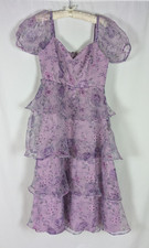 Lulus Oh-So Stunning Purple Floral Organza Tiered Puff Sleeve Midi Dress L Fairy picture