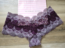 NWT Vintage Victoria's Secret Purple Sheer Lace Shortie Minishort Panties L picture