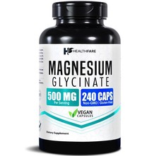 HealthFare Magnesium Glycinate 500mg 240 Capsules for Calm, Stress, Sleep picture