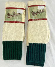 NOS VTG Woolrich Men's Outdoor Socks Colorblock Cream/Green Size 10-13 2 Pairs picture
