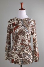 TALBOTS NWT $199 Funnel Neck 100% Cashmere Paisley Print Sweater Top Size Small picture
