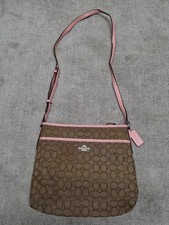 Coach Logo Pattern Brown Pink Leather Trim Shoulder Bag A1757-F58285 picture