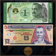 🇬🇹 Guatemala 5 & 1 Quetzals (commemorative) UNC Banknote Set &  picture