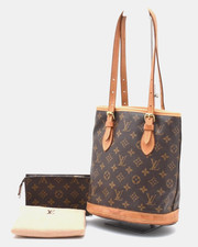 Louis Vuitton Monogram Bucket PM M42238 Hand Bag Pouch Re-Lined Vintage Japan picture