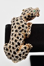 Natasha Rhinestone Leopard Panther Hinged Bangle Bracelet Gold Green NWT Bin7 picture