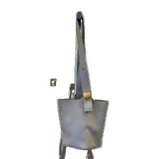 Loewe Gray Solid Shoulder Bag Gold Hardware Button Closure Logo Shoulder Strap picture