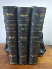 1875, 1st, PICTURESQUE EUROPE, 3 FOLIOS, FULL LEATHER DELUXE ISSUE, ILLUSTRATED picture