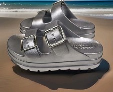 J/Slides Women's Platform Slide Sandals Silver  Beach Slides in multiple sizes. picture