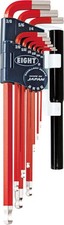 Eight Tool TEL-S9NPRE Red Taper Head Hex Key 9pc 1/16