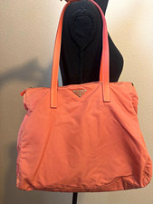PRADA Nylon Women’s Pink Logo Tote Bag Zip Top Double Leather Handles picture
