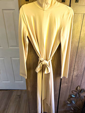 No Less Than Beige Solid Turtleneck Knit Maxi Dress Tie Belt, Sz M picture