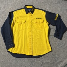 Wrangler Western Button Up Shirt Men L Rodeo Yellow Navy Colorblock Embroidered picture