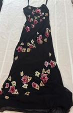 Y2K Cache Vintage Dress Sequin Beaded Long Maxi Black Sheer Pink Floral Fairy S picture
