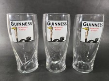 Set Of 3 GUINNESS 16 oz (20oz) Beer Glasses Embossed Harps Ostrich Draught Stout picture