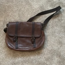 Vintage Fossil Brown Genuine Leather & Canvas Messenger Bag Crossbody Satchel picture