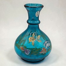 Fenton Art Glass 100th Anniversary Vase Goldfish Seashells Aqua Blue K Barley picture