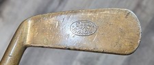 Antique Vintage Left Hand Brass Willie Dunn Hickory Wood Shaft Golf Club Putter picture
