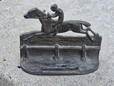 ANTIQUE #S220 BRASS EQUESTRIAN HORSE TRACK JOCKEY RACING BOOKEND  picture