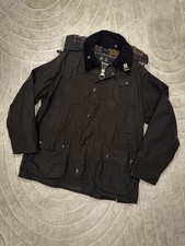 Barbour Waxed Jacket Mens 40 Olive Green Classic Bedale Cotton Coat Tartan Lined picture