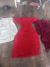 3 Dress Bundle Denim Strapless H&M Red Midi Burgundy Wrap Dress Size 10 S M picture