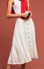 Anthropologie 8 NWT Amarie Midi Skirt French Ticking Stripe button front Bin-B picture