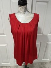 Worthington Women's Red Solid Scoop Neck Sleeveless Pleated Keyhole Blouse XL picture