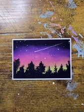 ACEO *Art Print of Original Watercolor Galaxy through the Trees El_duderino_art picture