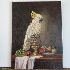  Original Oil Painting still life Parrot, Grapes  picture