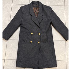 David Benjamin Overcoat Womens 10 Charcoal Grey Wool Double Breasted Gold Button picture