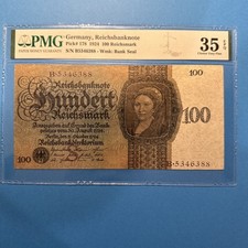 PMG Graded Germany, Reichsbanknote 100 Reichsmark Banknote 1924 p178 35 EPQ picture