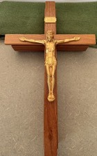 Vintage McVan Inc. Walnut Catholic sick call Crucifix Set 1950-60 NEW picture