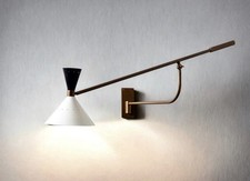 1950's Mid Century Modern Lamp Brass Italian Diabolo Wall Sconce Fixture LED picture