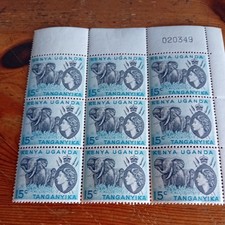 KENYA, UGANDA & TANGANYIKA 1958 SG169 15c  AFRICAN ELEPHANTS CORNER BLOCK OF 9 picture