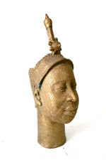 Vintage BENIN Ife Bronze Head Yoruba Tribe Nigeria - Oni King Olokun Sculpture picture
